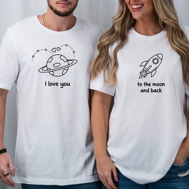 I Love You To The Moon and Back Heart Matching T-Shirts For Couples